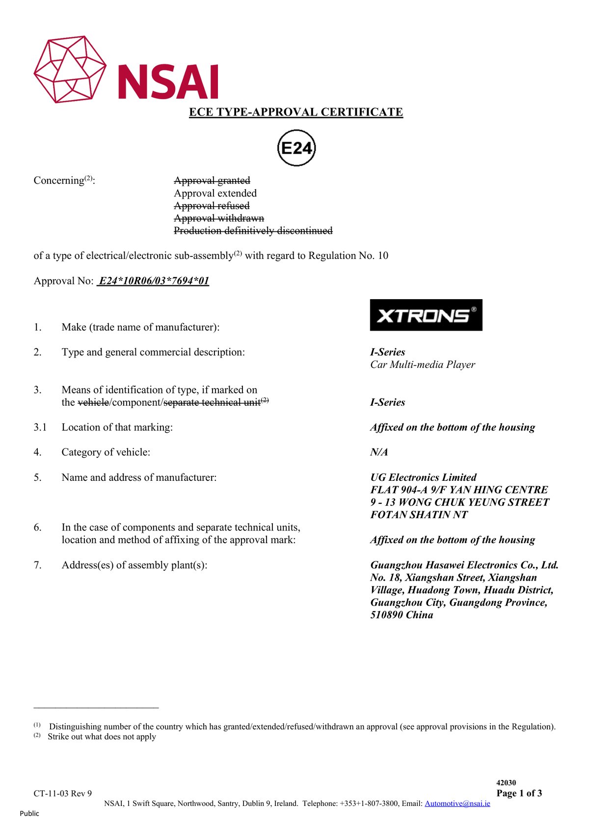 ECE R10 Type Approval – E24*10R06/03*7694*01