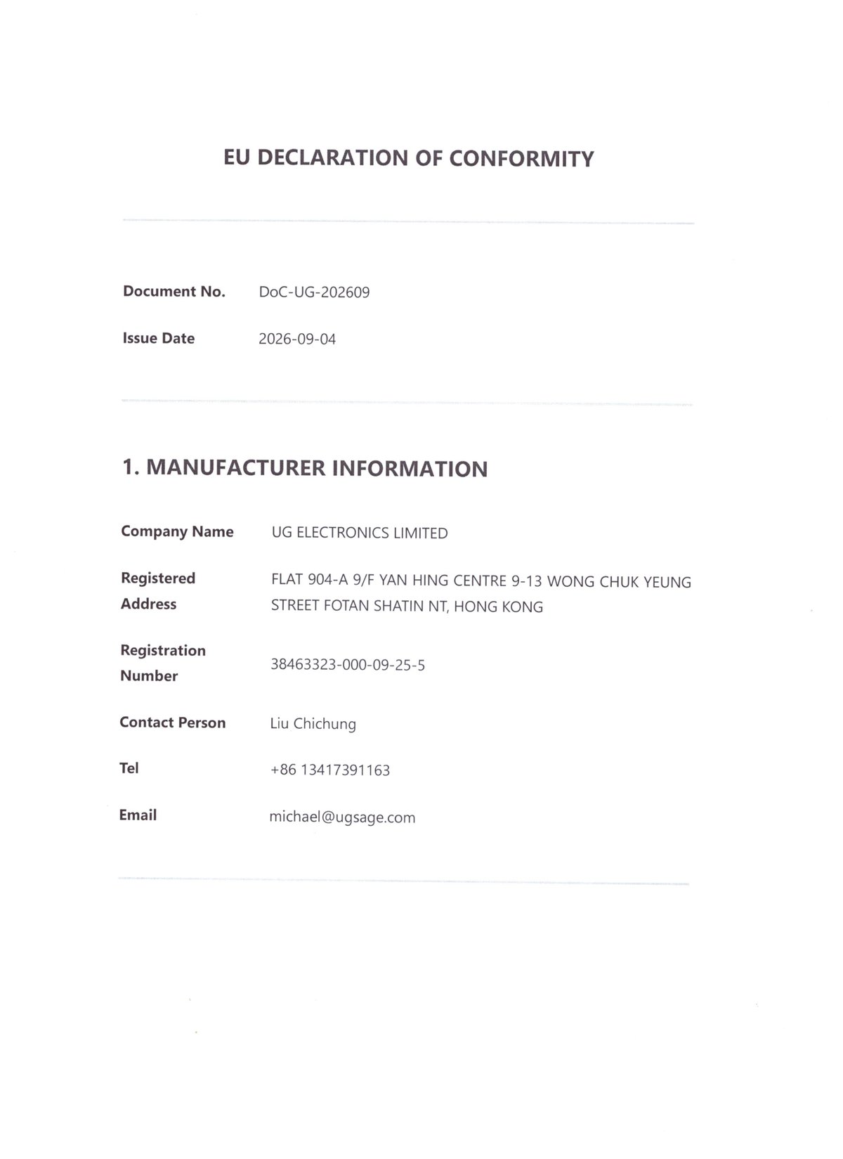 CE Declaration of Conformity – EMC 2014/30/EU